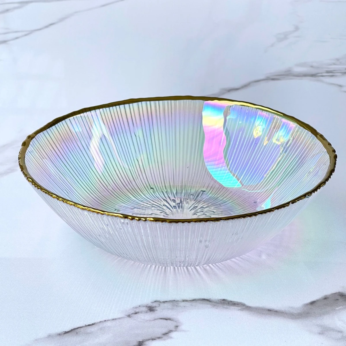 Bowl Vidrio Tornasolado Borde Dorado Ø25cm x Alto 7cm 