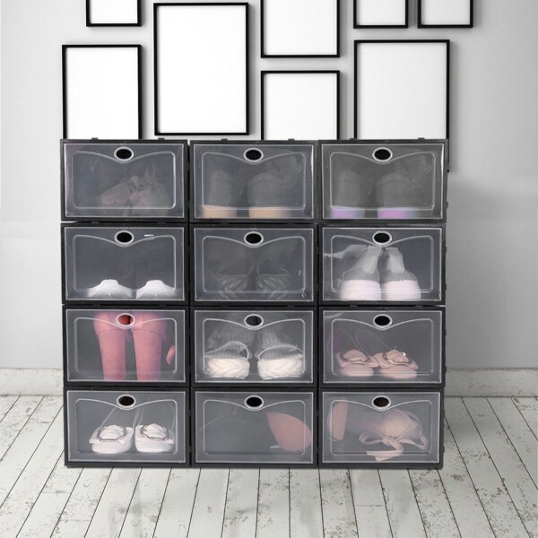 Caja Zapatos Zapatera Transparente Organizador Apilable Color Variante Negro