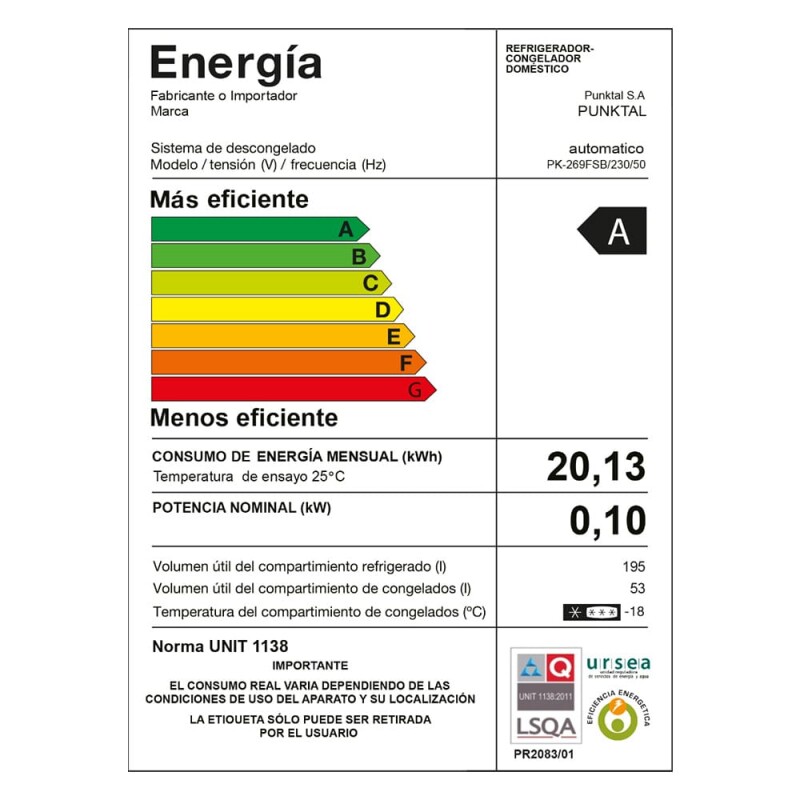 Refrigerador Punktal 248 L Frio Seco PK-269 FSB Heladera Refrigerador Punktal 248 L Frio Seco PK-269 FSB Heladera