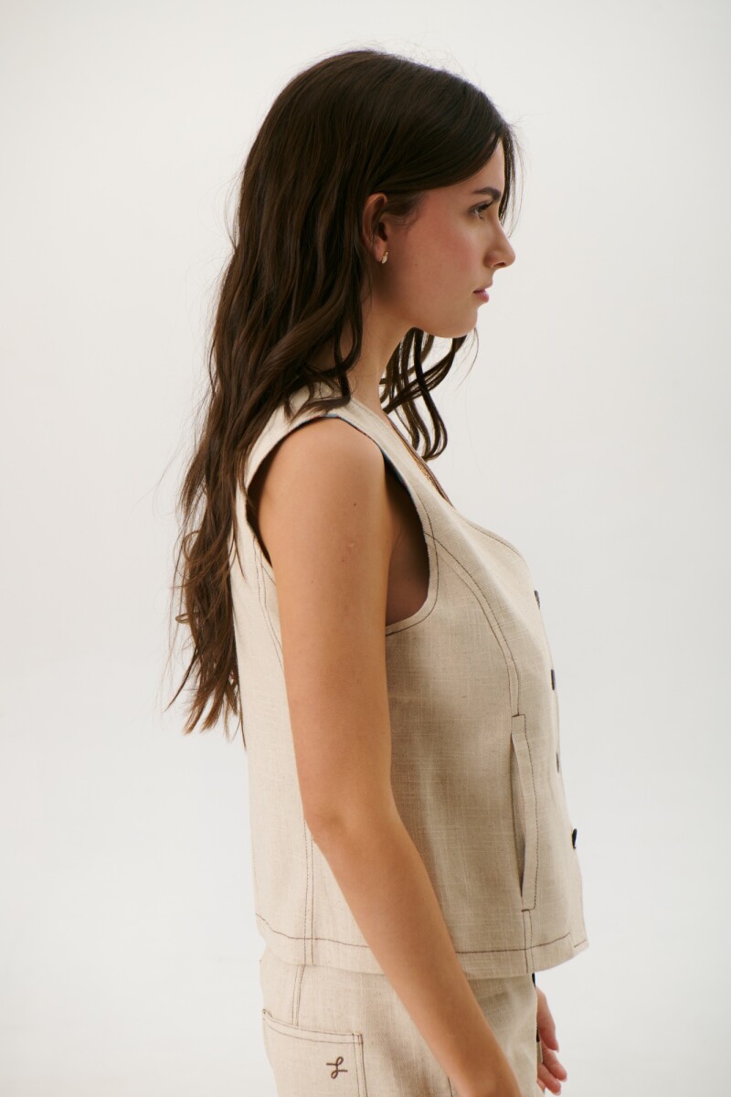 CHALECO LINO ART BEIGE