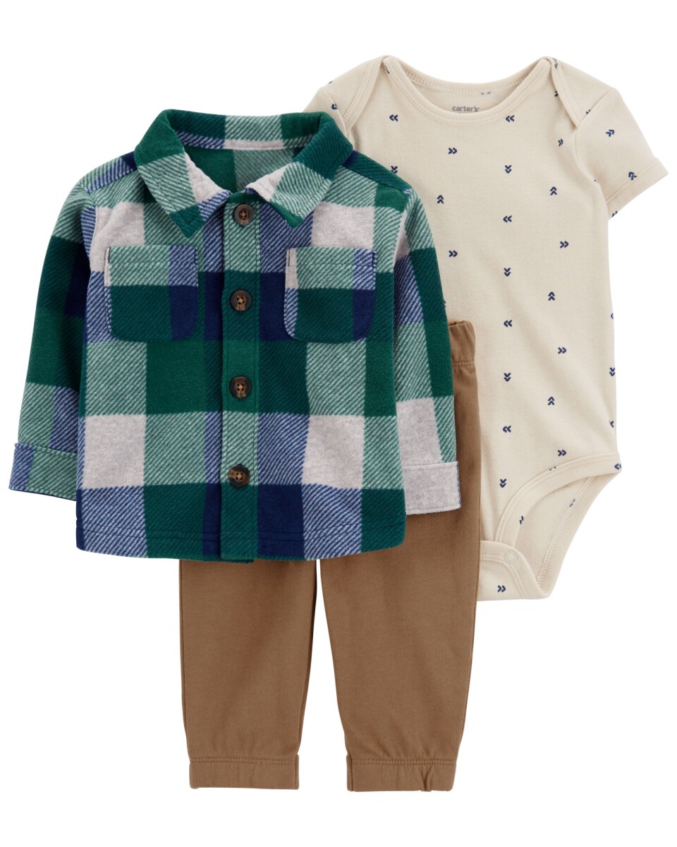 Set tres piezas, camisa de micropolar, pantalón y body de algodón 