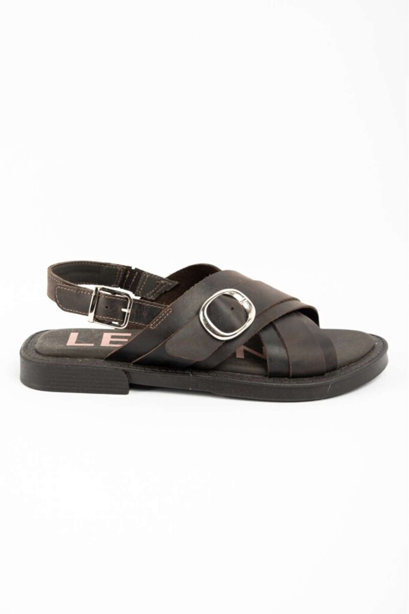 Sandalias Cruzadas De Cuero - Chocolate 