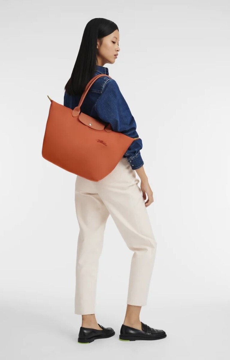 Longchamp -Cartera Longchamp plegable de nylon con cierre y asa larga, Le pliage L - Naranja 