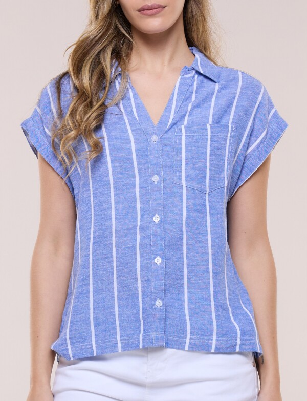 Camisa De Lino A Rayas AZUL