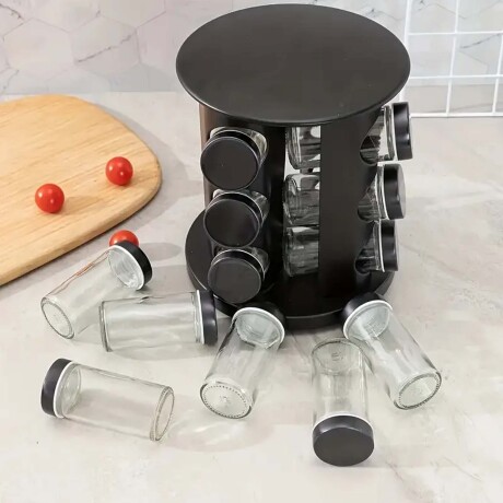 Especiero Giratorio Redondo con 12 Frascos para Condimentos Negro