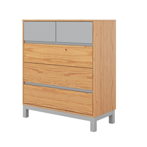 Cómoda 5 Cajones - Madera Maciza Pino/Gris - Square Cómoda 5 Cajones - Madera Maciza Pino/Gris - Square