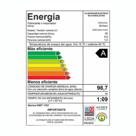 Termotanque BRILLIANT BREV50WH Capacidad 50Lt Termotanque BRILLIANT BREV50WH Capacidad 50Lt