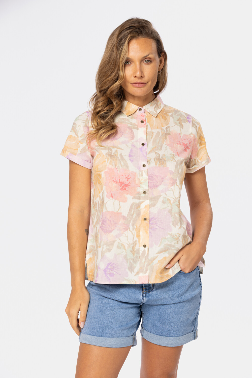 CAMISA DE LINO ESTAMPADA Rosa