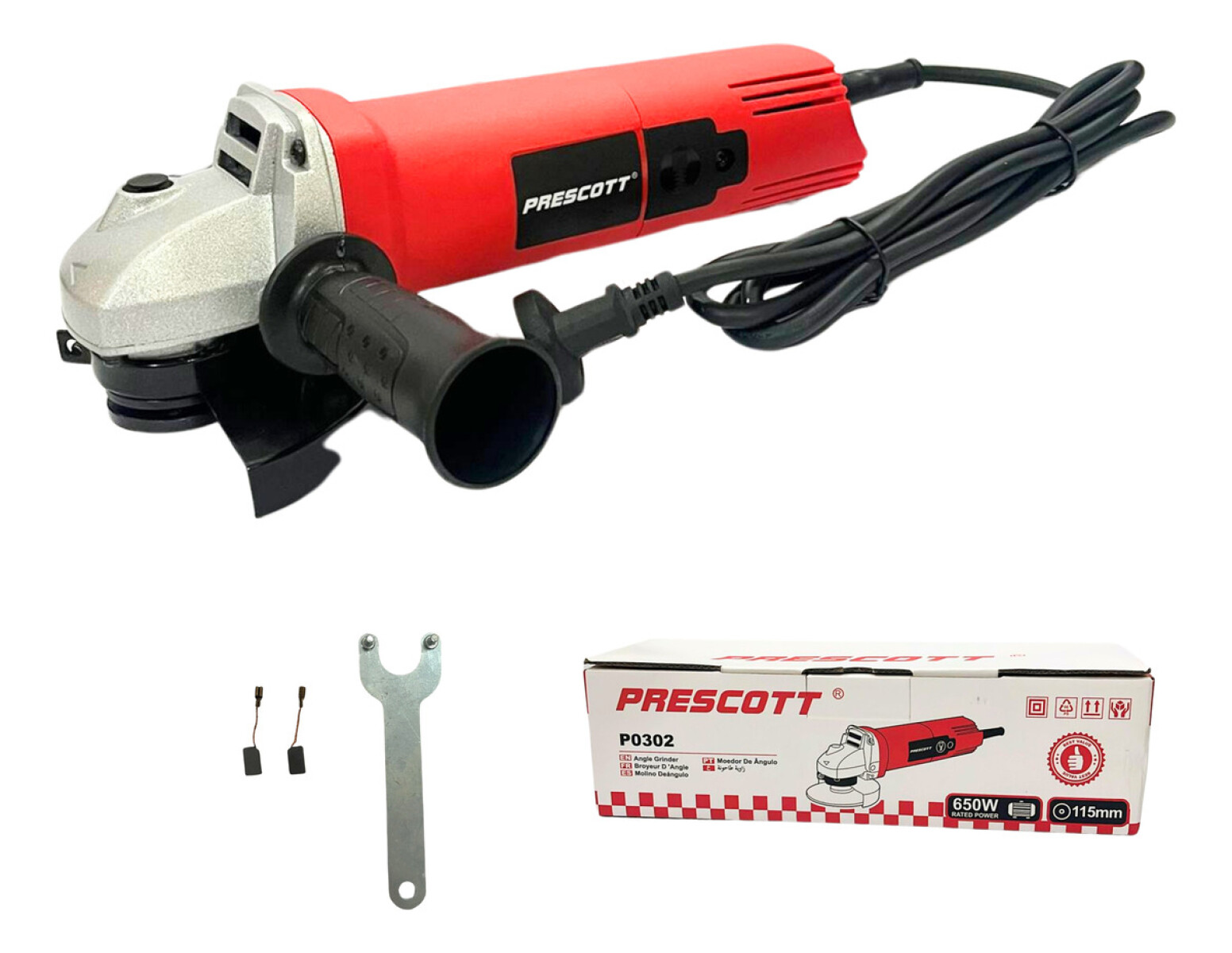 AMOLADORA ANGULAR 650W 4 1/2 ´´ PRESCOTT ROJA 