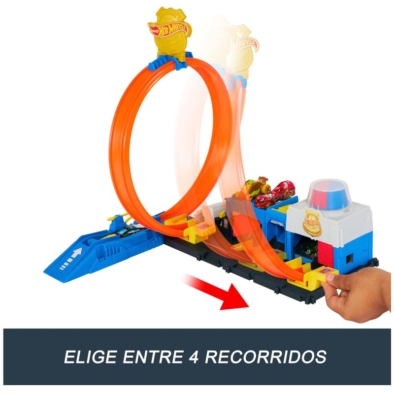 Pista Estación de policía Hot Wheels con auto y pista Looping Regulable Pista Estación de policía Hot Wheels con auto y pista Looping Regulable