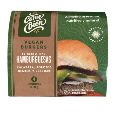 HAMBURGUESA CALABAZA, POROTOEGRO Y JENGIBRE X4 COME BIEN HAMBURGUESA CALABAZA, POROTOEGRO Y JENGIBRE X4 COME BIEN
