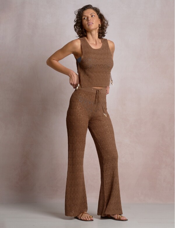 Top Crop Boho Calado Con Lazos Laterales MARRON