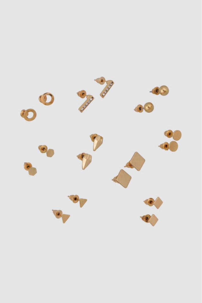 Set x9 aros geometricos - Oro fuerte 