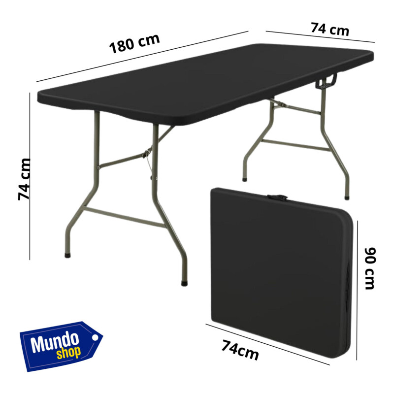 Mesa Plegable Tipo Valija Portable Plastica 180cm Negra Negro