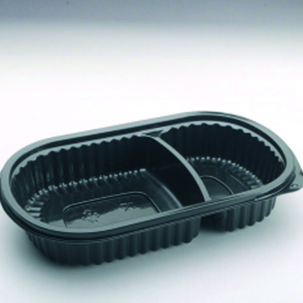 BANDEJA PP CON 2 DIVISIONES BASE NEGRA 15X24.2X4.5 CM. NEGRO