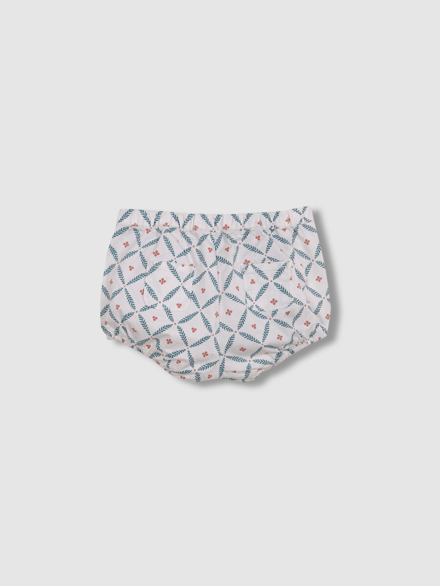 Pantalon Corto Con Estampado De Ramitas Blanco