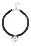 COLLAR MEZCLA DE HILO DE SEDA CON CUERO MARRÓN OSCURO Y DETALLE DE CORAZÓN BAÑADO EN PLATA DE LEY Colgante