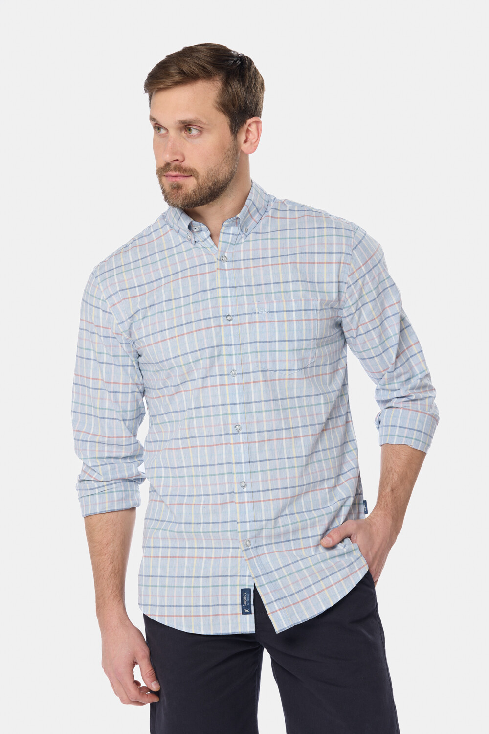 CAMISA A CUADROS Celeste