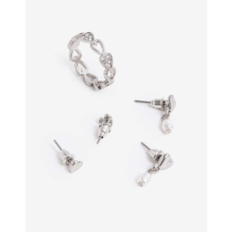 Bijou Set Corazón Metal Plateado Rodio