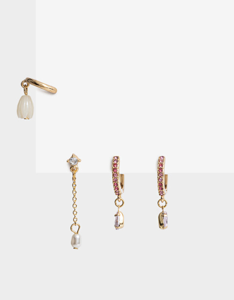 Aros Sets Con Dijes Aros Set Floral Con Beads Color. - Dorado