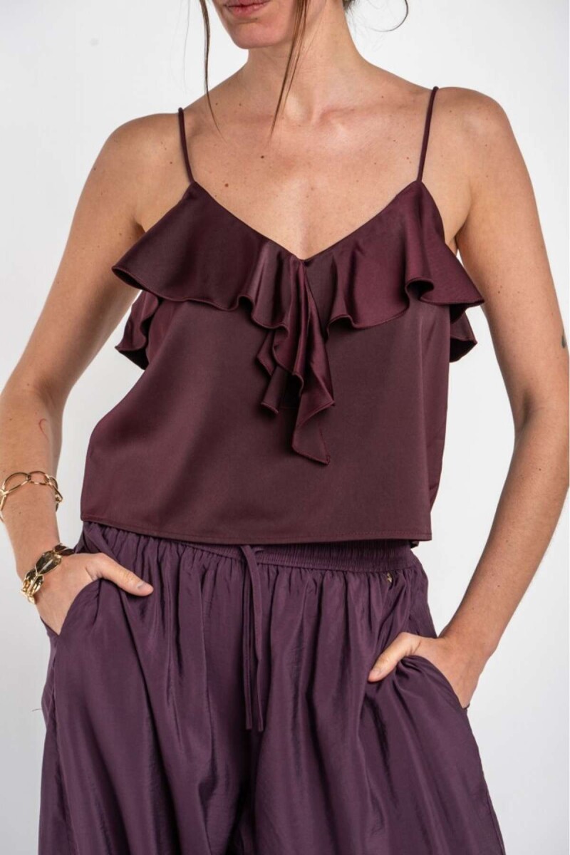 Musculosa Volado Saten - Bordeaux 