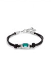 PULSERA DE CUERO BAÑADA EN PLATA DE LEY CON CRISTAL VERDE Pulsera