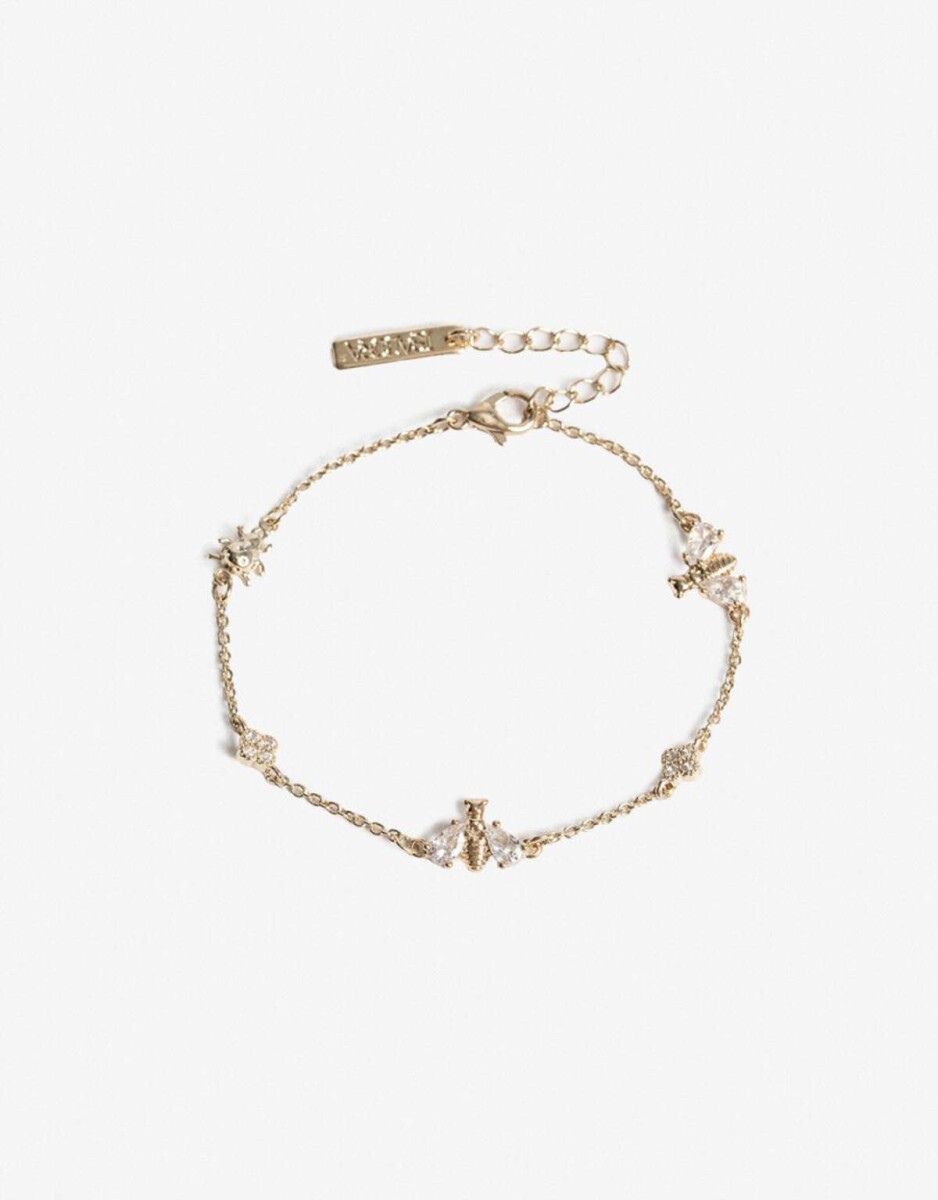 Pulsera Flexible Multicharms Con Cubic - Dorado 