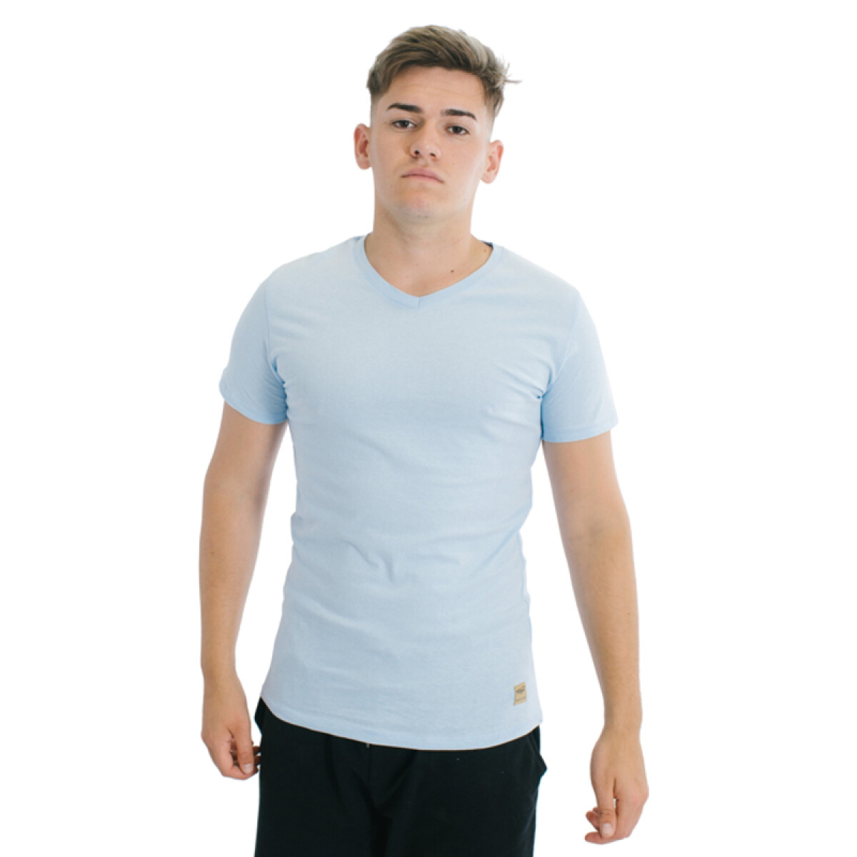 Muvem Men Plain V Neck T-Shirt - Celeste 