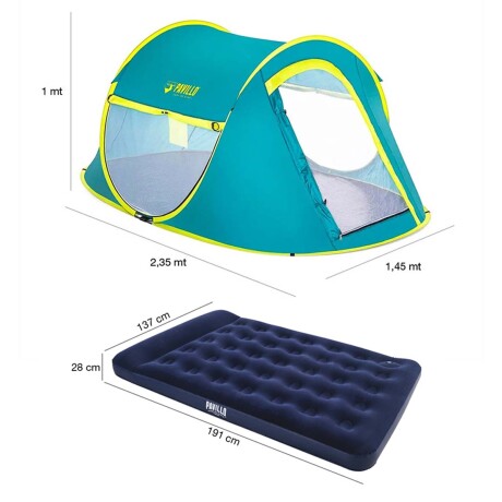 Set Camping Bestway 2P c/ Carpa Autoarmable Colchón Inflador Multicolor