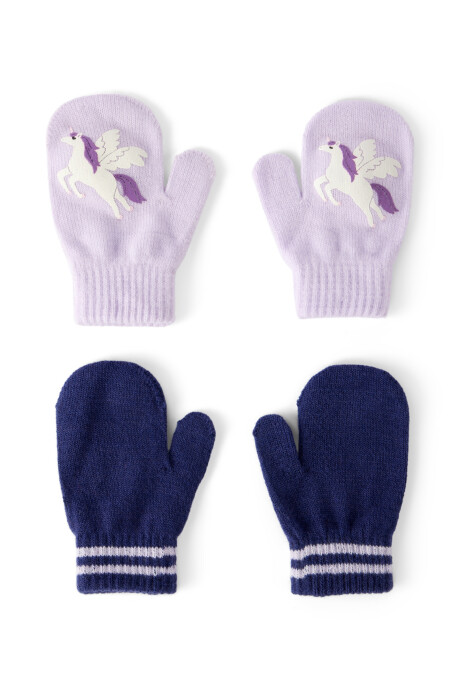 Pack dos pares de guantes mitones, diseño unicornio Sin color