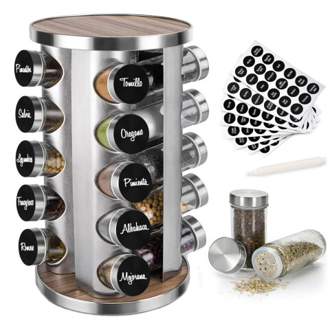 Especiero Giratorio 20 Frascos Vidrio Para Condimentos Cocina Acero Inoxidable Imback Especiero Giratorio 20 Frascos Vidrio Para Condimentos Cocina Acero Inoxidable Imback