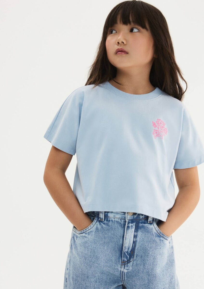 CAMISETA INFANTIL MANGA CORTA CON ESTAMPAS - CELESTE 