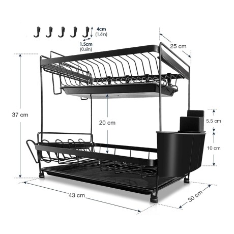 Escurridor 2 Niveles Metal c/2 Bandejas Cubiertero Secavasos Negro