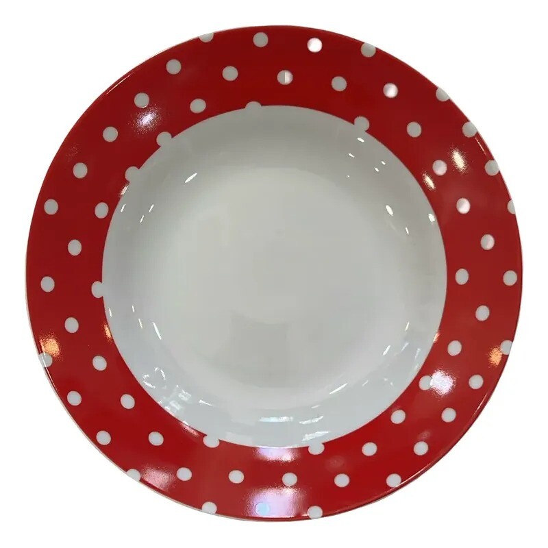 PLATO HONDO CON DISEÑO DE LUNARES ROJO PLATO HONDO CON DISEÑO DE LUNARES ROJO