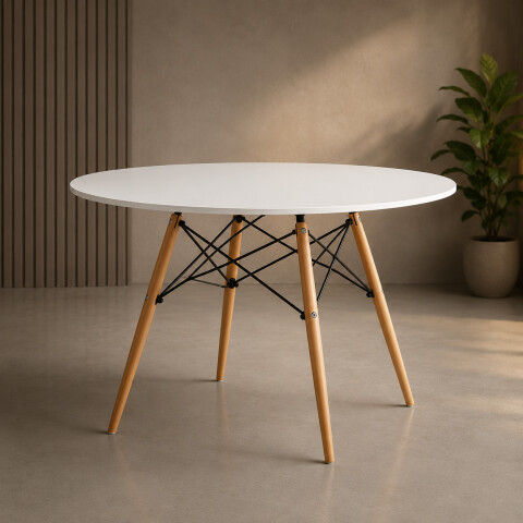 Mesa Comedor ComboHome Eames Redonda Laqueada 100Cm Premium Blanco 1