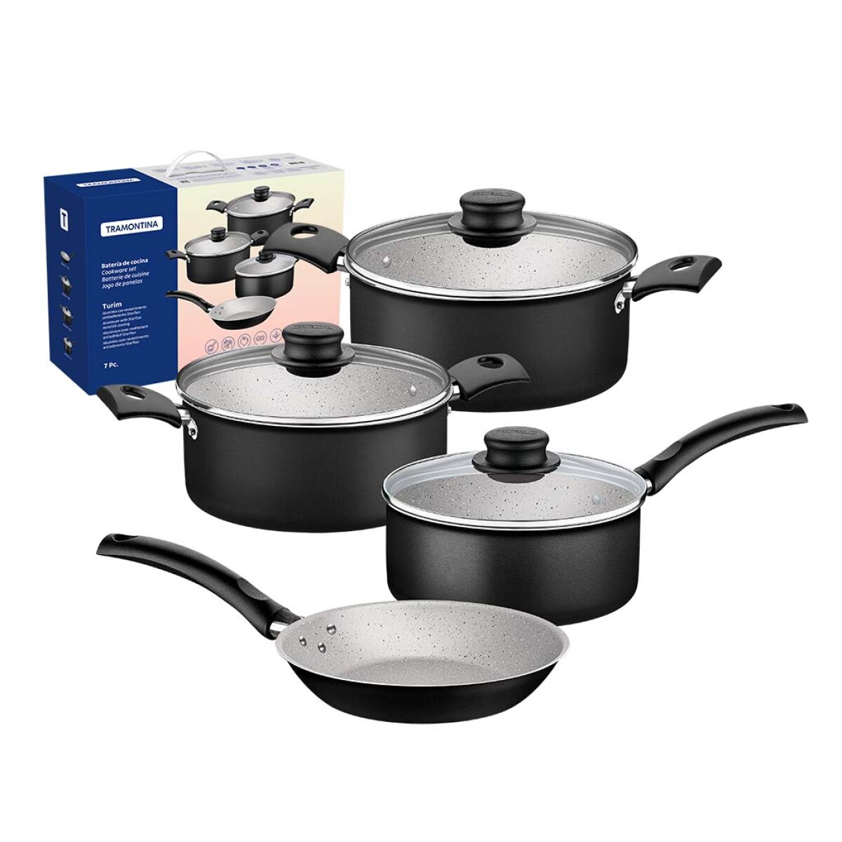 Batería de Cocina Tramontina Turim 7 Piezas - NEGRO 