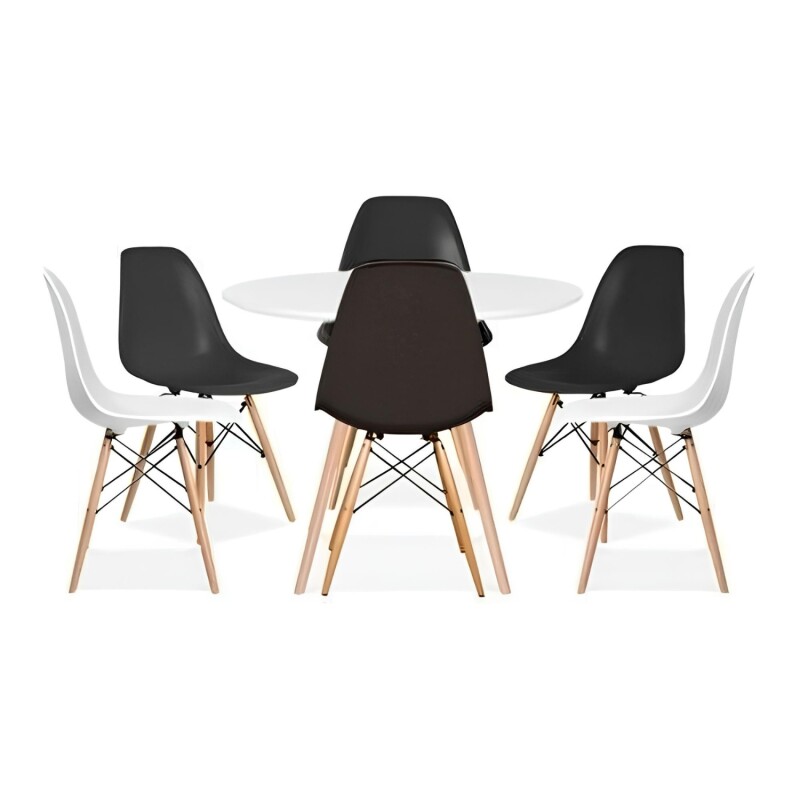 Juego de comedor Con Mesa Circular de 120cm + 6 sillas Eames Blanco