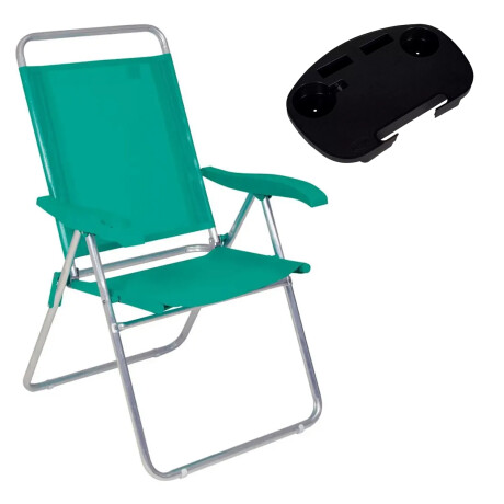 Set Silla 110 Kg 4Pos Alum + Mesa Bandeja Port Divisiones Verde
