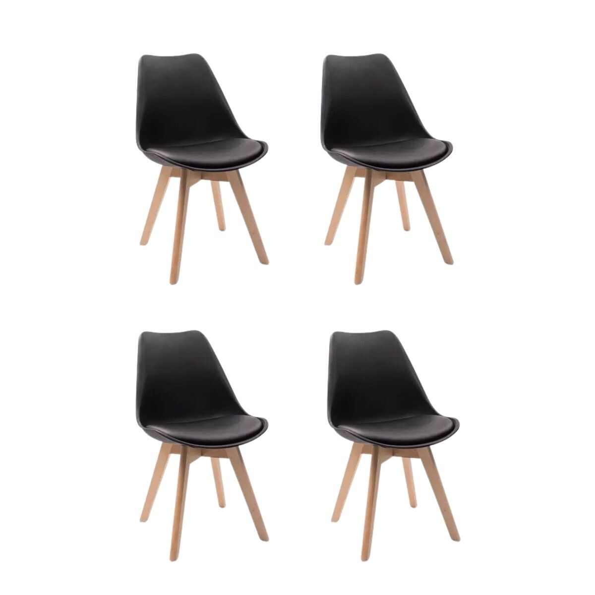 Silla De Comedor Set X4 Eames Nordica De Madera Nueva Asiento Acolchado Relleno Espuma Nuevo Imback Color Negro 
