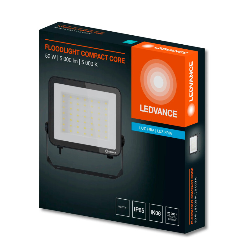 FOCO LED LEDVANCE OSRAM COMPACT IP65 50W NEGRO Foco LED LEDVANCE OSRAM Compact IP65 50W Negro Luz Fría