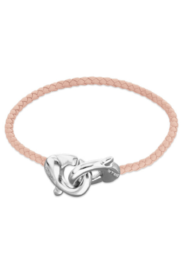 PULSERA DE CUERO ROSA CON MOSQUETÓN ENTRELAZADO BAÑADO EN PLATA Pulsera