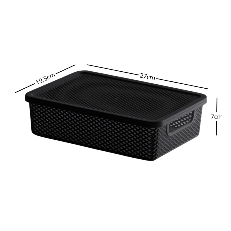 Cesto organizador calado línea con tapa M NEGRO