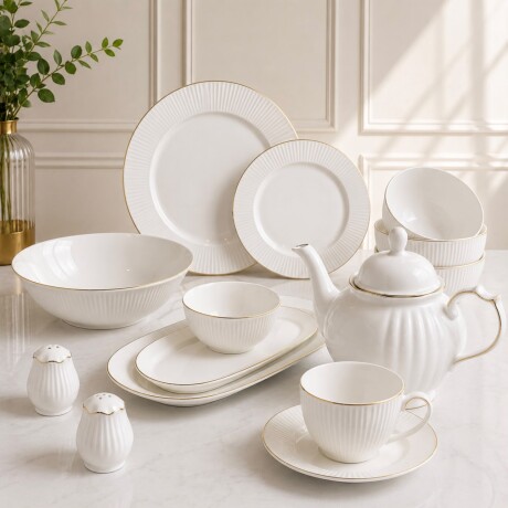 Vajilla Chantilly de Porcelana 42 Piezas Blanco con Borde Dorado Vajilla Chantilly de Porcelana 42 Piezas Blanco con Borde Dorado