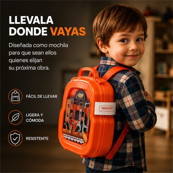 Mochila Caja de Herramientas Infantil 22 Piezas Naranja 1