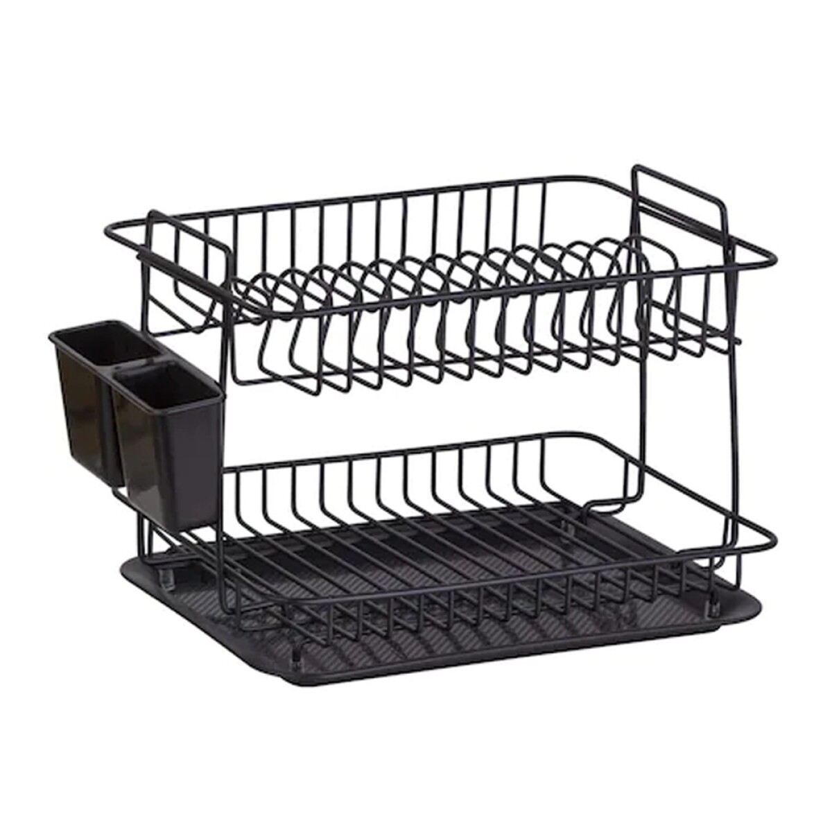 Escurridor de 2 Niveles con Bandeja y Cubiertero para Mesada - Negro 