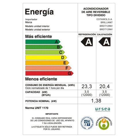 Aire Acondicionado BRILLIANT Inverter 12.000 BTU Aire Acondicionado BRILLIANT Inverter 12.000 BTU