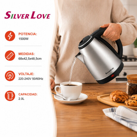 Jarra Eléctrica 2L Acero Inoxidable Silver Love Plateado