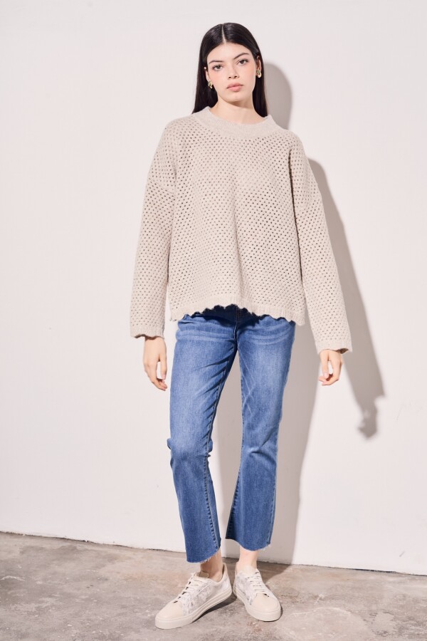 Sweater Texturado Lurex Beige Melange