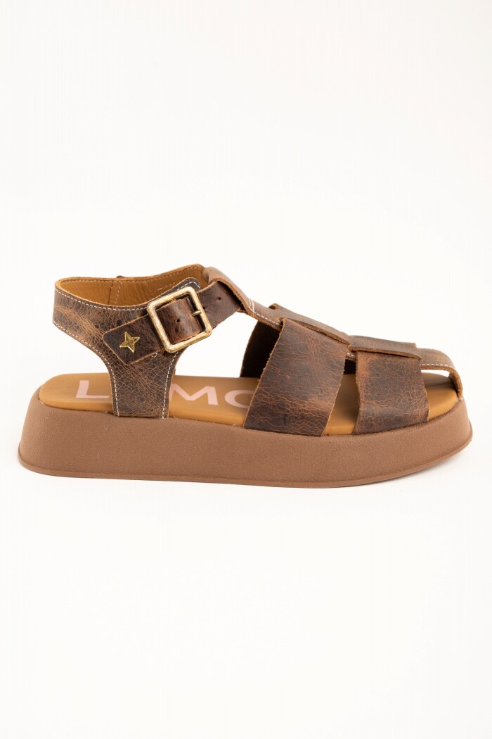 Sandalia Cangrejera Con Plataforma Chocolate
