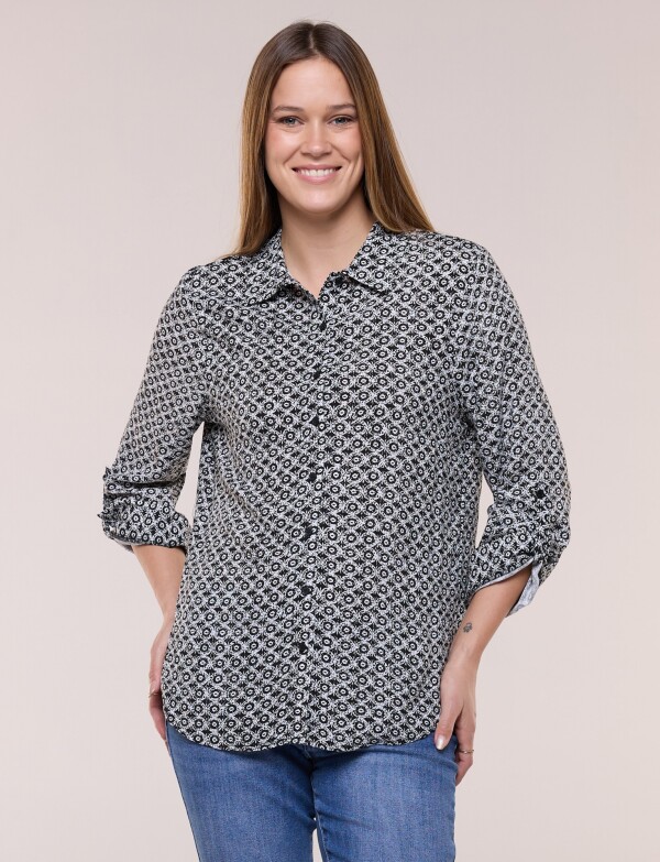 Camisa Manga Larga Con Estampa NEGRO/BLANCO